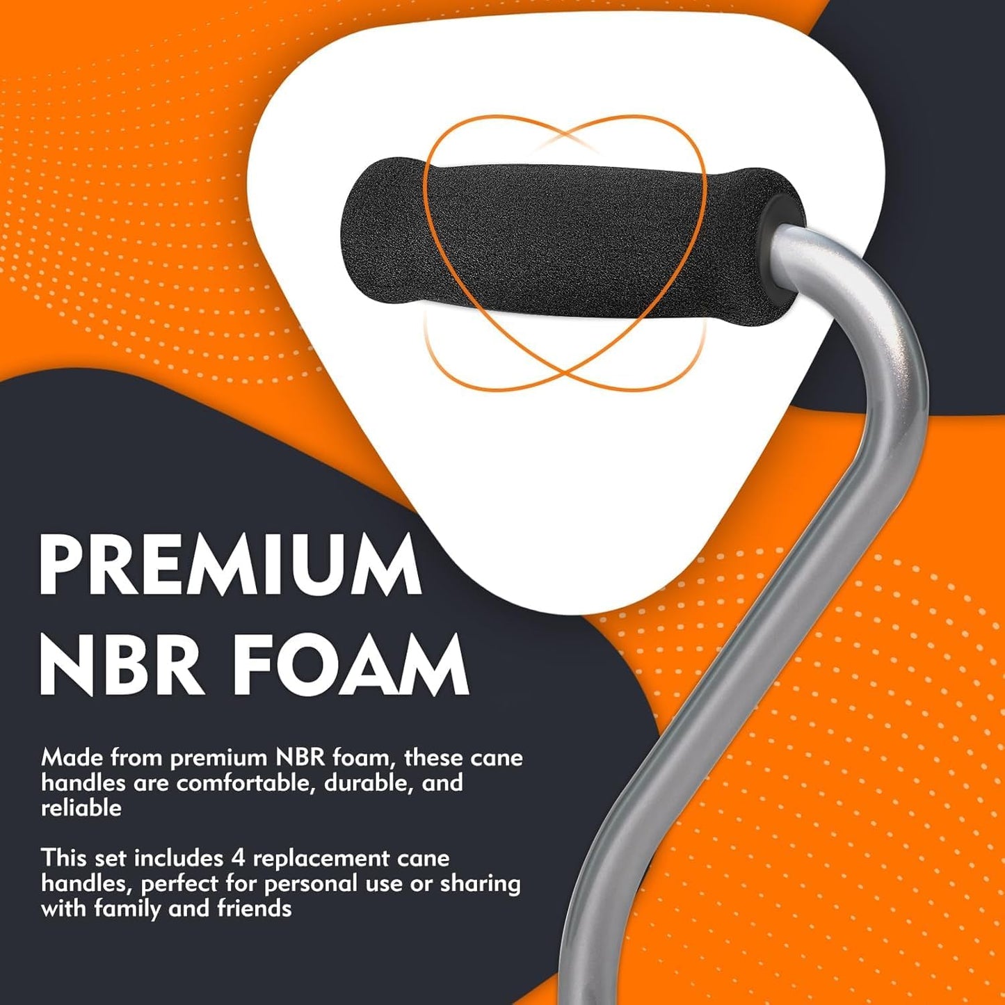  Cane Crips - 4-Pack Non-Slip Replacement Foam Handles for Walking/Offset Canes & Bicycle Handlebars, 4.5"X1"X1" (11.5X2.5X2.5 Cm), Soft & Durable Grip Covers