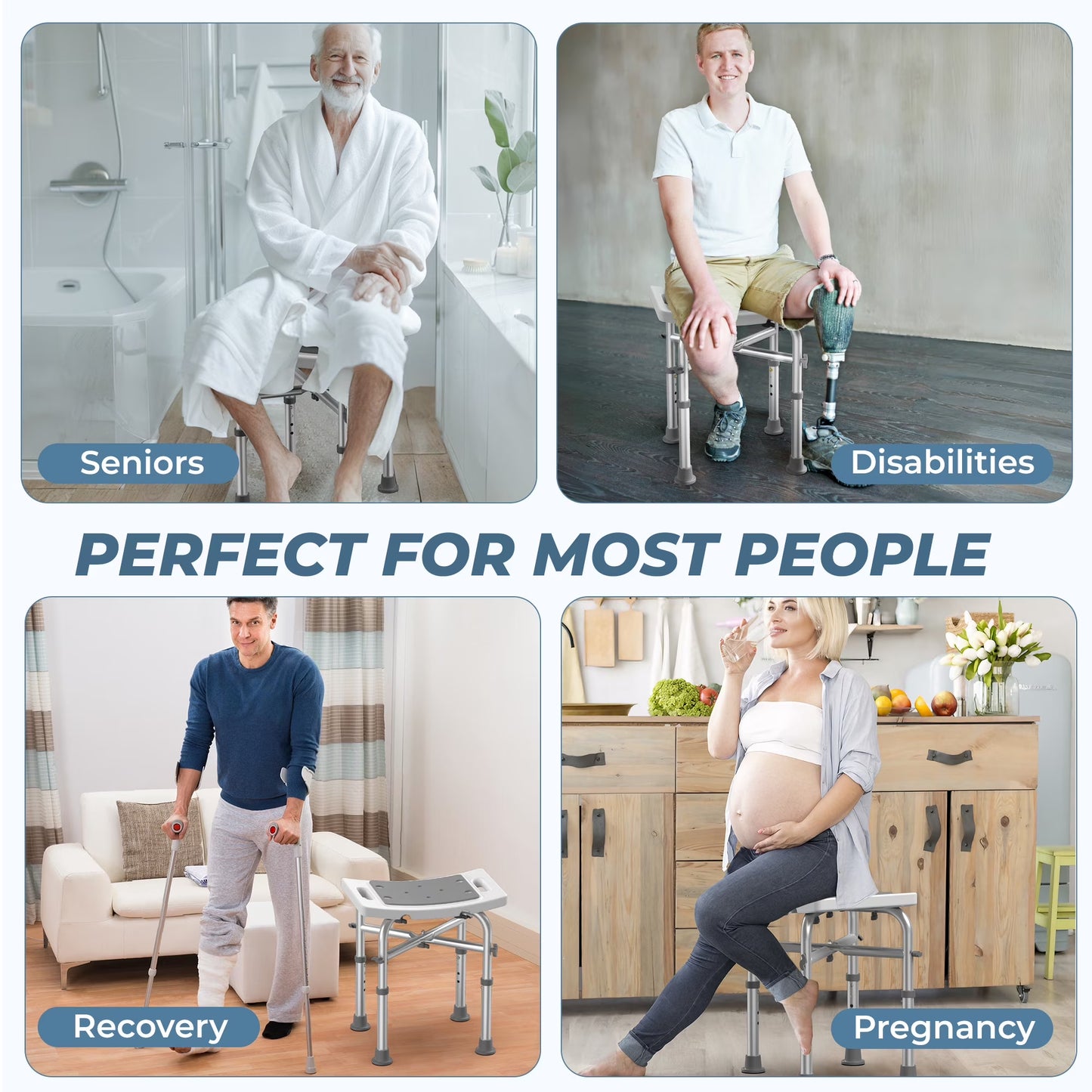 Shower Chair for Elderly, 500Lb Adjustable Height Bath Seat with Tool-Free Assembly, Anti-Slip FSA/HSA Eligible Shower Stool for Smaller Bathtub & Bathroom, Ideal for Seniors and Disabled Adult