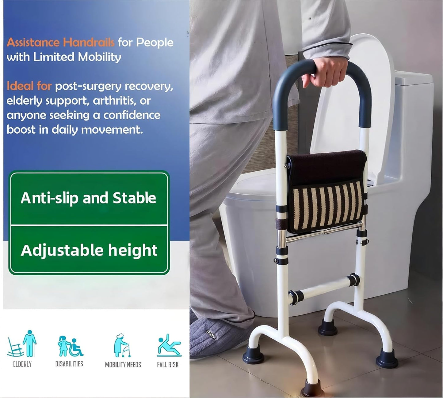 Stand Assist Aid for Elderly; Mobility Aids for Seniors; Couch Toilet Assist Rail; Knee Surgery Recovery Aids; Height Adjustable ; Weight 5Lbs, Bear 350Lbs.(Not a Walker; Not for Weak Arms)