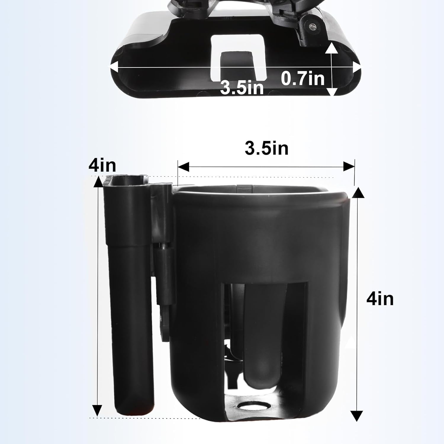 2-In-1 Walker Cup Holder with Reversible Phone Holder，Fit for Wheelchair, Rollator, Scooter, Bike, Mobility, Camper, Stroller with Sturdy,Rotatable,Adjustable and anti - Slip Clip