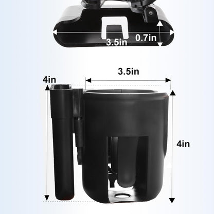 2-In-1 Walker Cup Holder with Reversible Phone Holder，Fit for Wheelchair, Rollator, Scooter, Bike, Mobility, Camper, Stroller with Sturdy,Rotatable,Adjustable and anti - Slip Clip