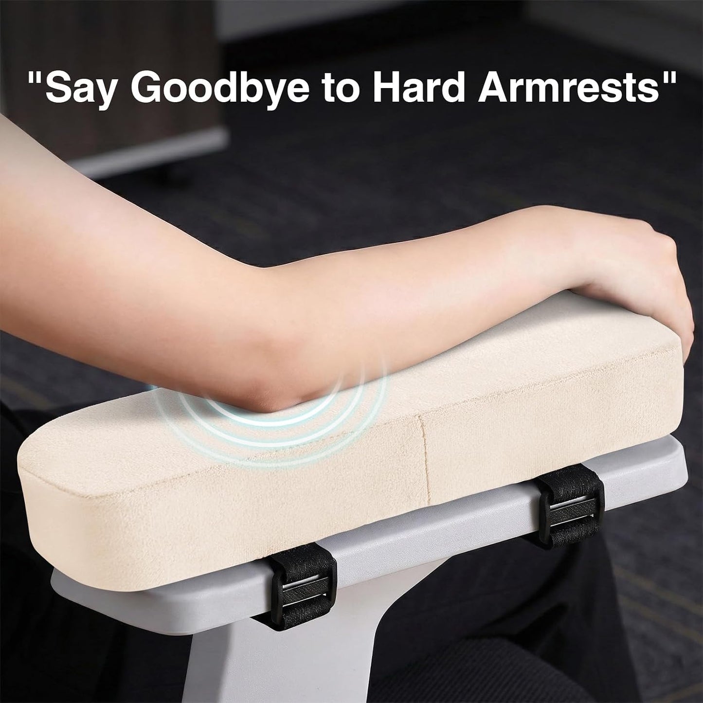 Ergonomic Office Chair Armrest Pads, Memory Foam Arm Rest Covers, Non-Slip Armrest Cushion with Adjustable Buckles and Straps, Elbow Relief for Desk, Gaming & Wheelchair (Cream, Set of 2)