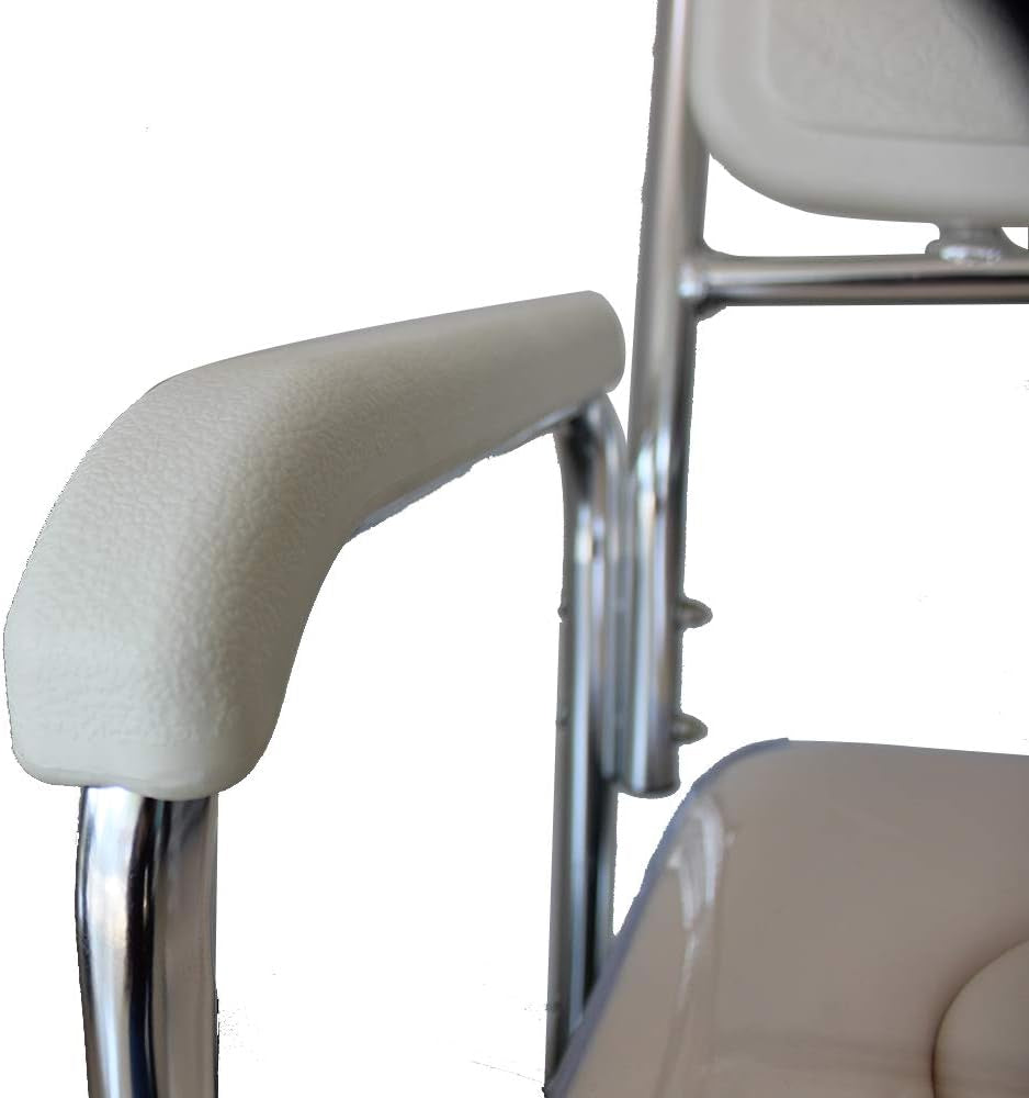 Bedside Commode Chair, 4 in 1 Toilet Rolling Transport Chair with Arms & 4 Brakes, Shower Wheelchair for Adults, Senior, Elderly, Handicap, Disabled (White+ U Shape Cushion)