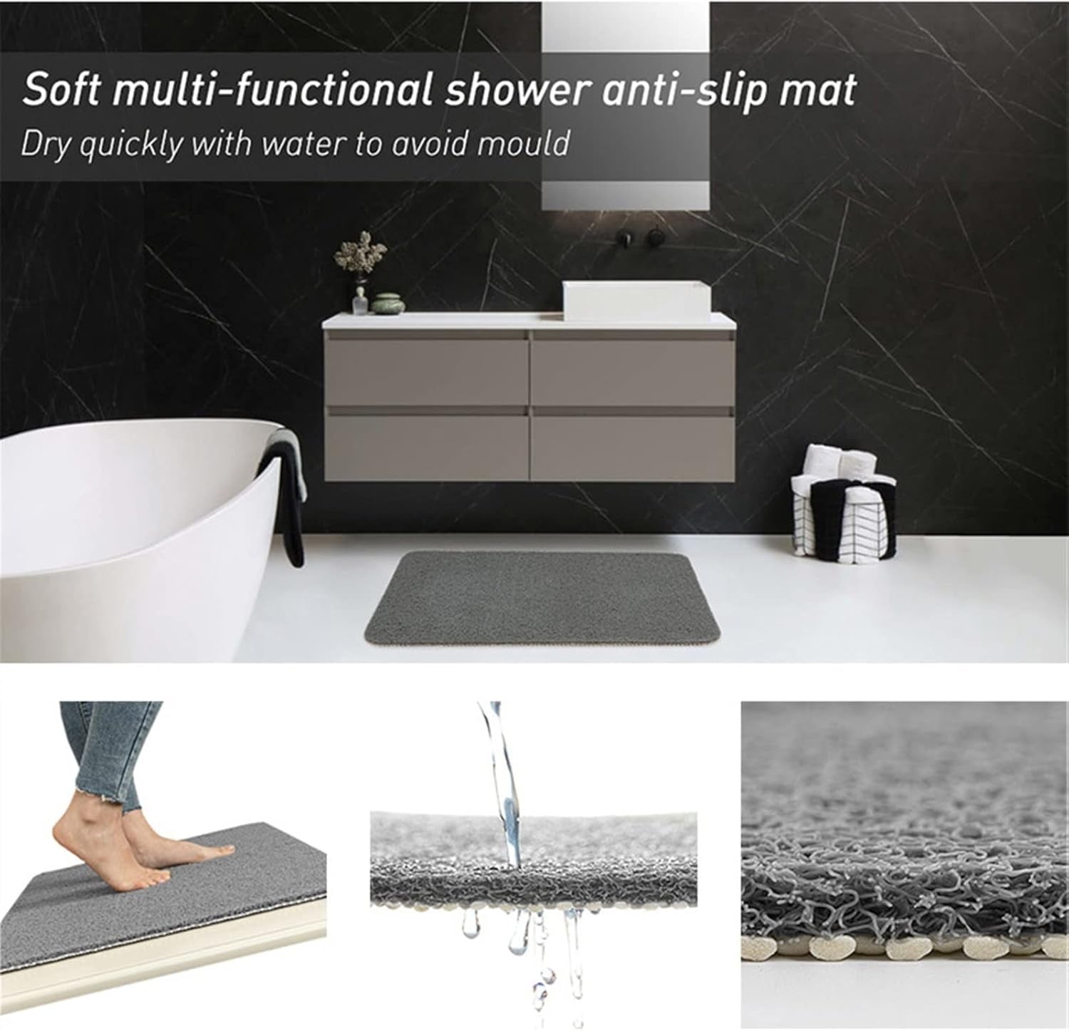 Secure Mat, Non-Slip Bathtub Mat, the Ultimate Non-Slip Bath Mat, Shower Mat Floor Mat for Tub, Shower, Bathroom (Brown, 45X75Cm(17.72"X29.53"))
