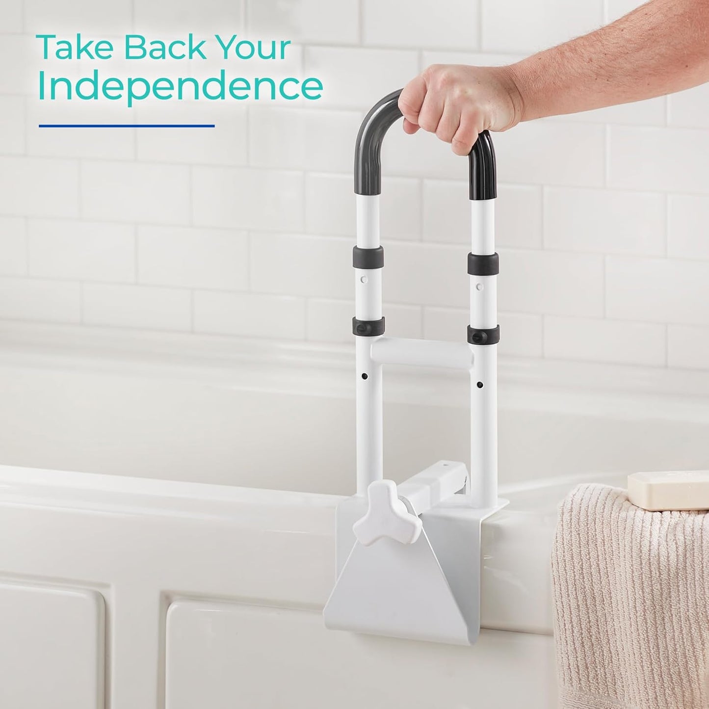 Adjustable Bathtub Grab Bar, Safety Bath & Shower Grab Bars for Elderly Seniors, Handicap Grab Bars (300Lb Weight Limit), Bathroom Grab Bars for Seniors with Adjustable Handles