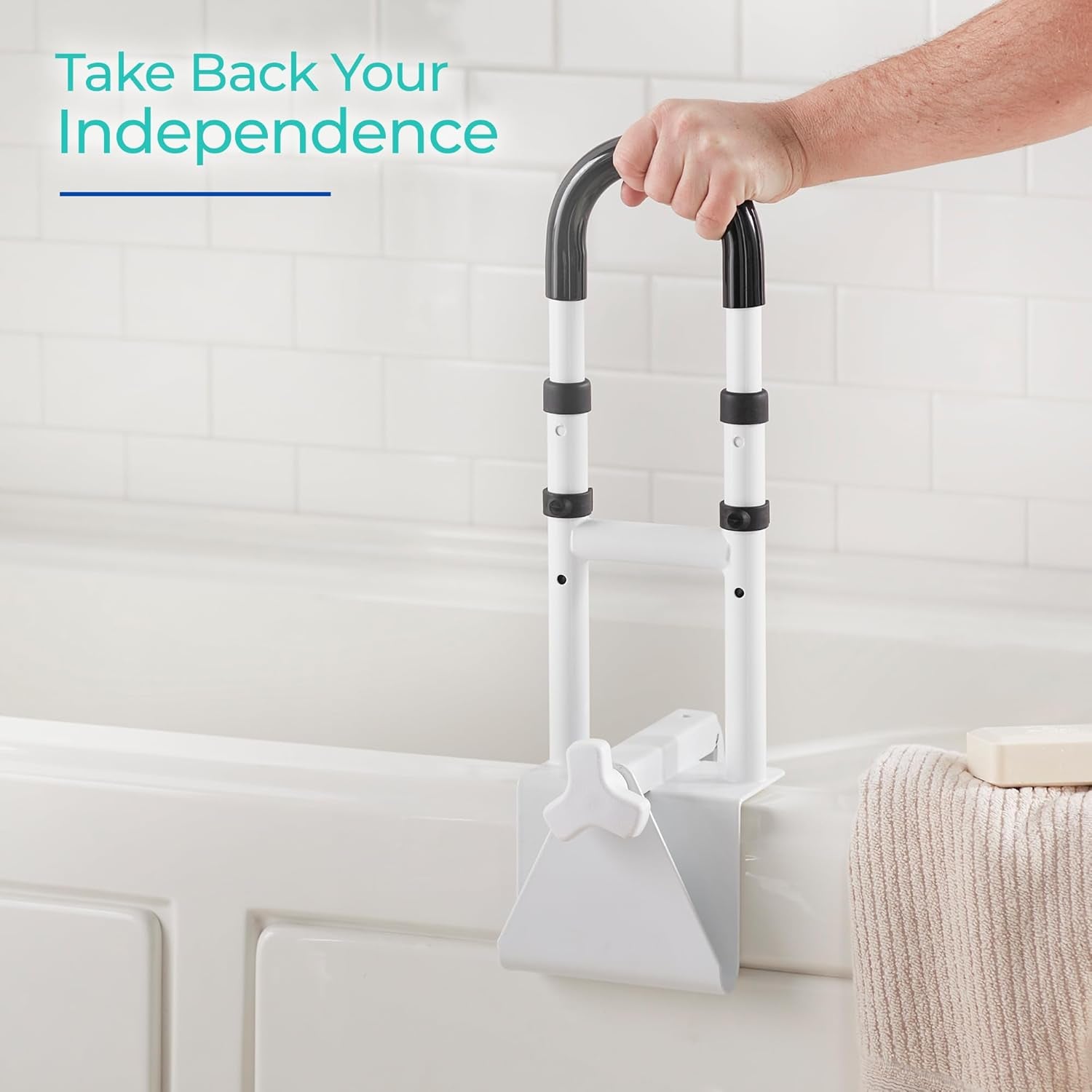 Adjustable Bathtub Grab Bar, Safety Bath & Shower Grab Bars for Elderly Seniors, Handicap Grab Bars (300Lb Weight Limit), Bathroom Grab Bars for Seniors with Adjustable Handles