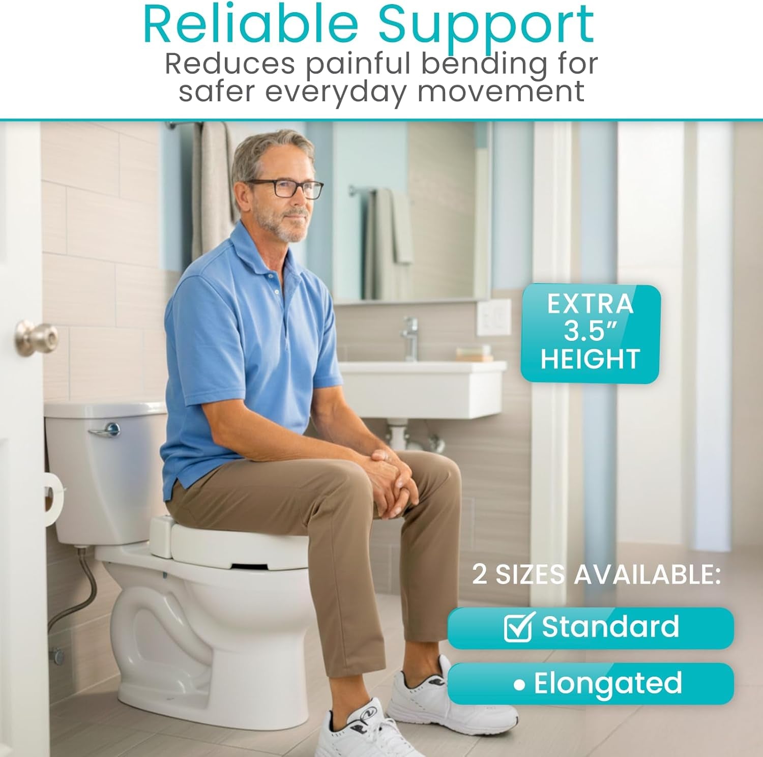 Raised Toilet Seat (Standard, Adds 3.5 Inches) - Elevated Toilet Seat Riser & Extender for Seniors & Handicap - High Rise Toilet Extension for Elderly - Portable Commode Toilet Booster for Adults