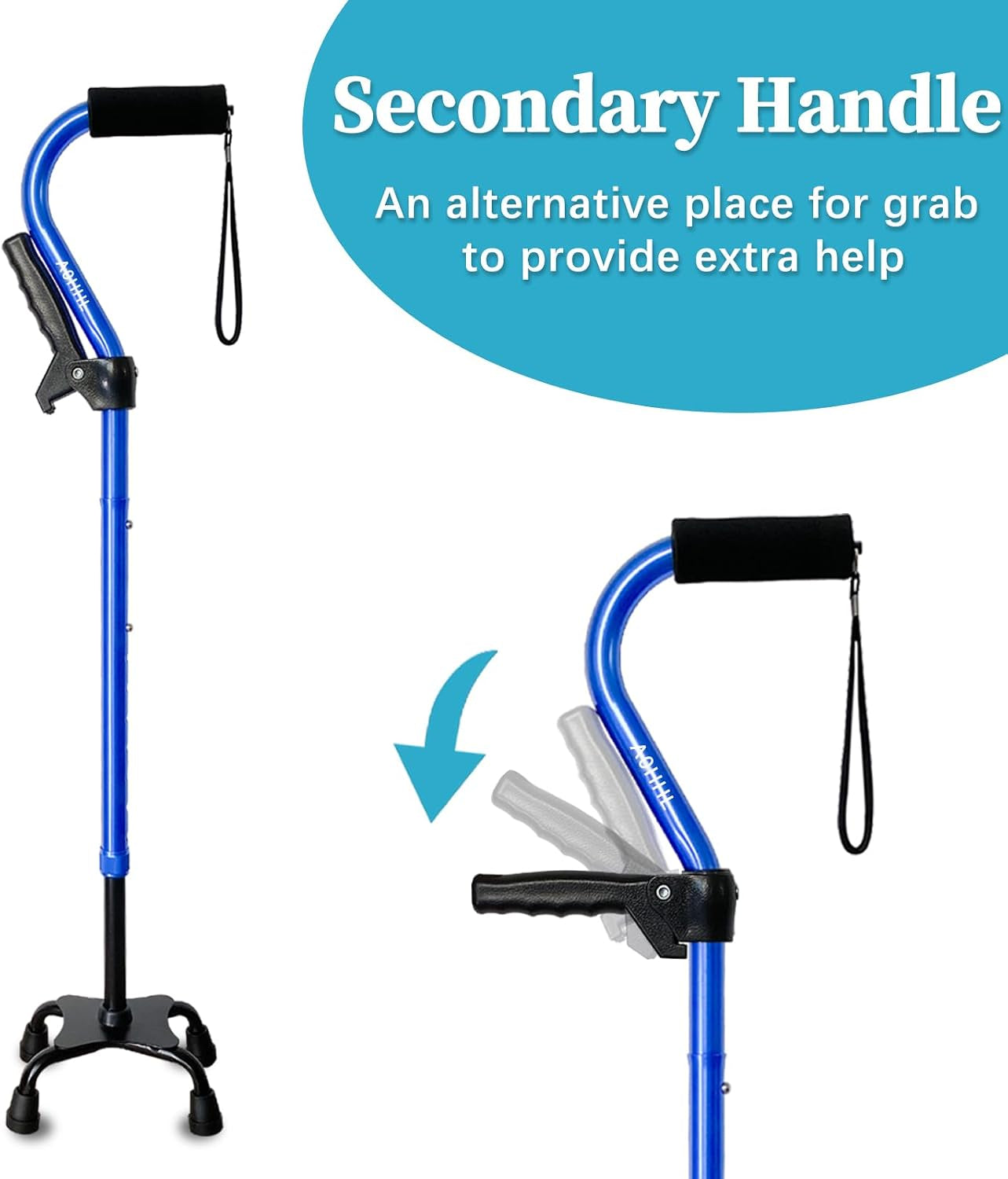 Quad Walking Cane Foldable Adjustable Portable Stick Men & Women and Seniors - Lightweight & Sturdy with 4-Pronged Base for Extra Stability Balance,Self Standing Gifts for Mom Dad
