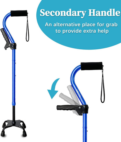 Quad Walking Cane Foldable Adjustable Portable Stick Men & Women and Seniors - Lightweight & Sturdy with 4-Pronged Base for Extra Stability Balance,Self Standing Gifts for Mom Dad