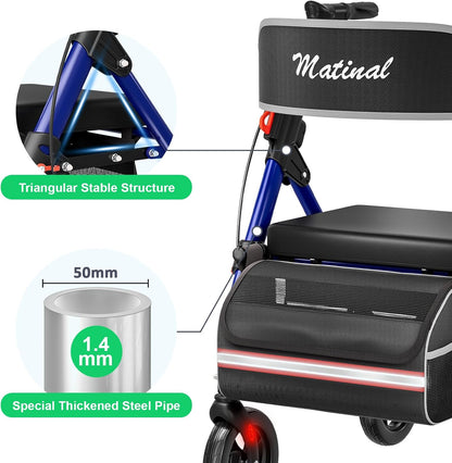 Walkers for Seniors, Rollator Walker with Seat, Walkers for Seniors with Seat, 350 Lb Capacity,With 8'' Big Wheels, Rolling Walker (Blue)