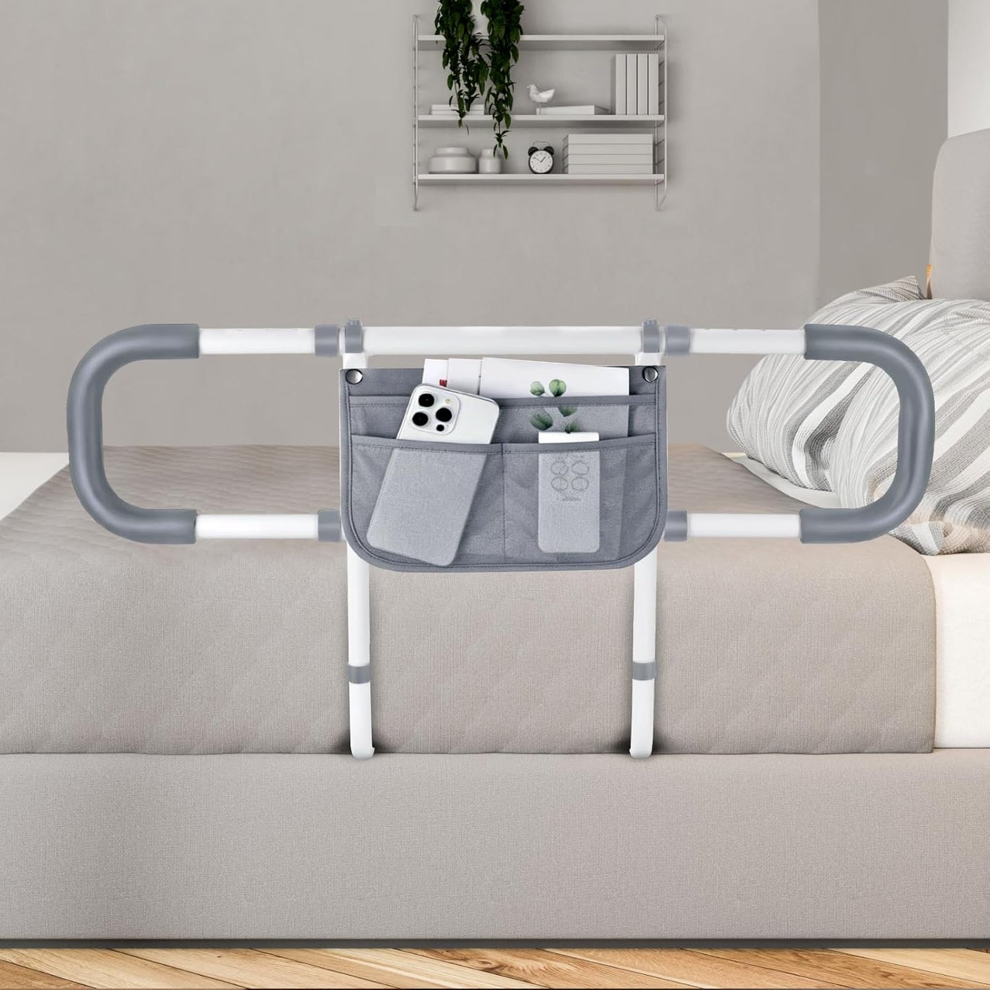 Bed Rails for Elderly Adults Safety - Extended Bed Assist Rail for Seniors - Adjustable Beds Side Rails Handle Support Bar Bed Guard with Storage Bag & Fixing Strap, Fit King Queen Full Twin Beds