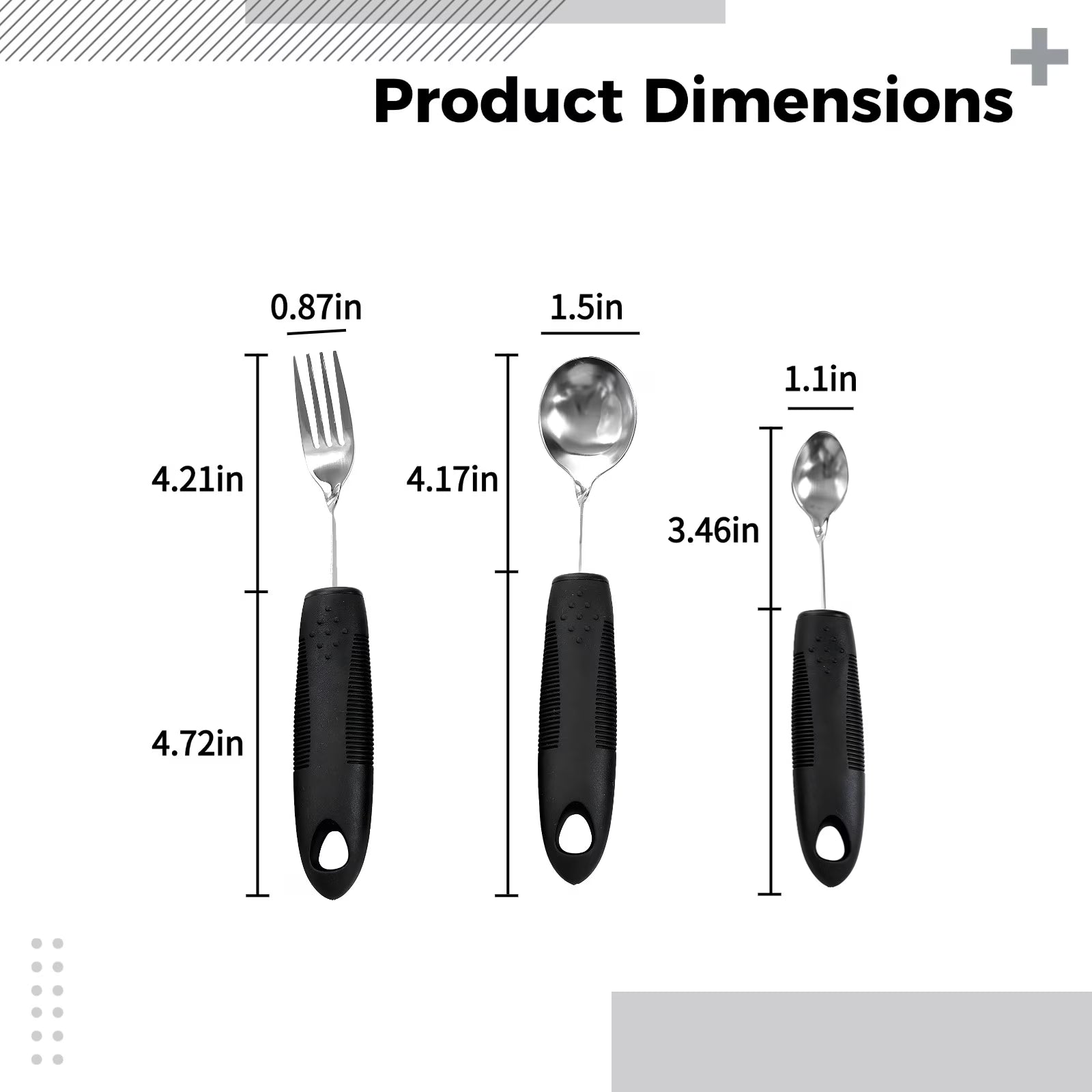 3 Pcs Adaptive Utensils Set, Bendable Anti-Shake Comfort Grip Eating Aids for Elderly, Stainless Steel Weighted Silverware with Black Rubber Plastic Handle, Include Fork, Spoon and Small Spoon