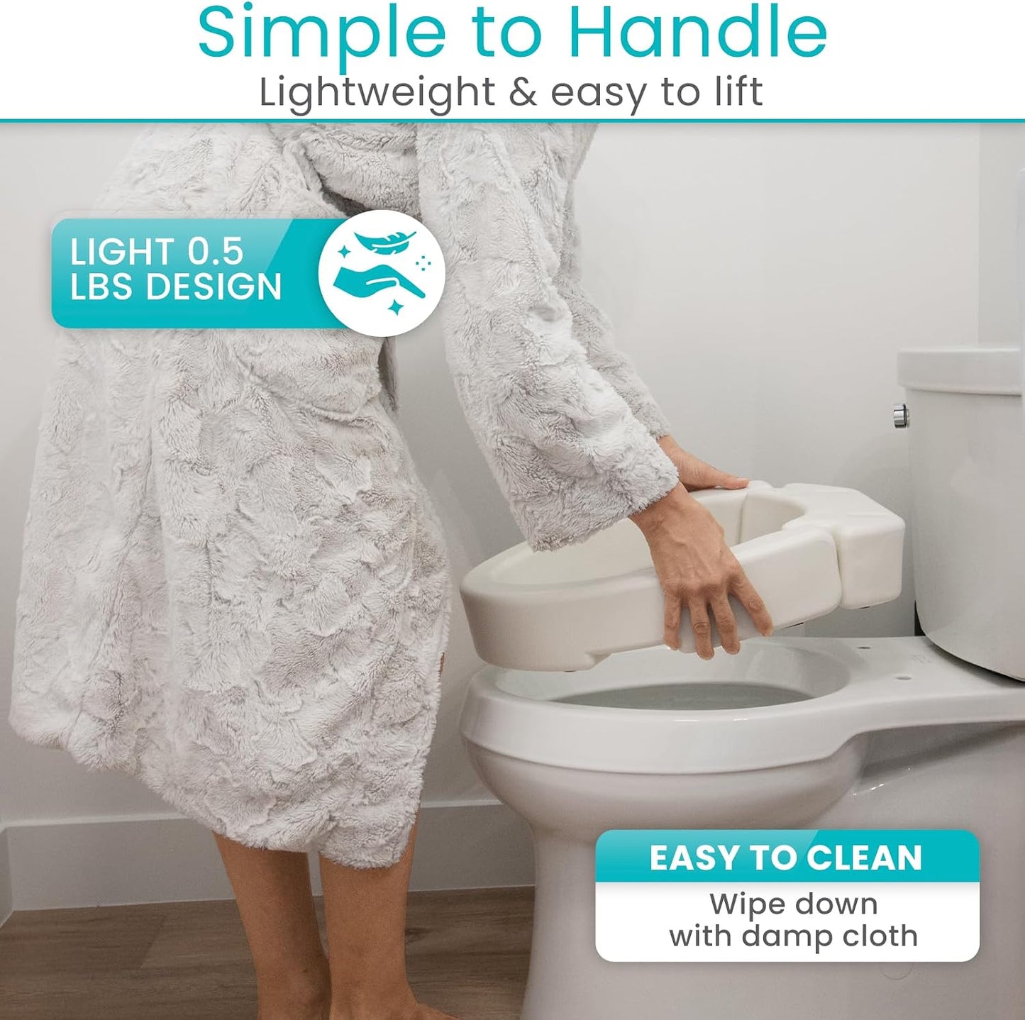 Raised Toilet Seat (Standard, Adds 3.5 Inches) - Elevated Toilet Seat Riser & Extender for Seniors & Handicap - High Rise Toilet Extension for Elderly - Portable Commode Toilet Booster for Adults