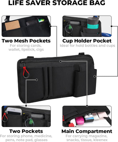 Walker Side Bag, Wheelchair Armrest Storage Pouch with Cup Holder, Wheelchair Accessories for Seniors, Walker Bag Cup Holder for Walker, Rollator, Electric Scooter or Wheelchair Black