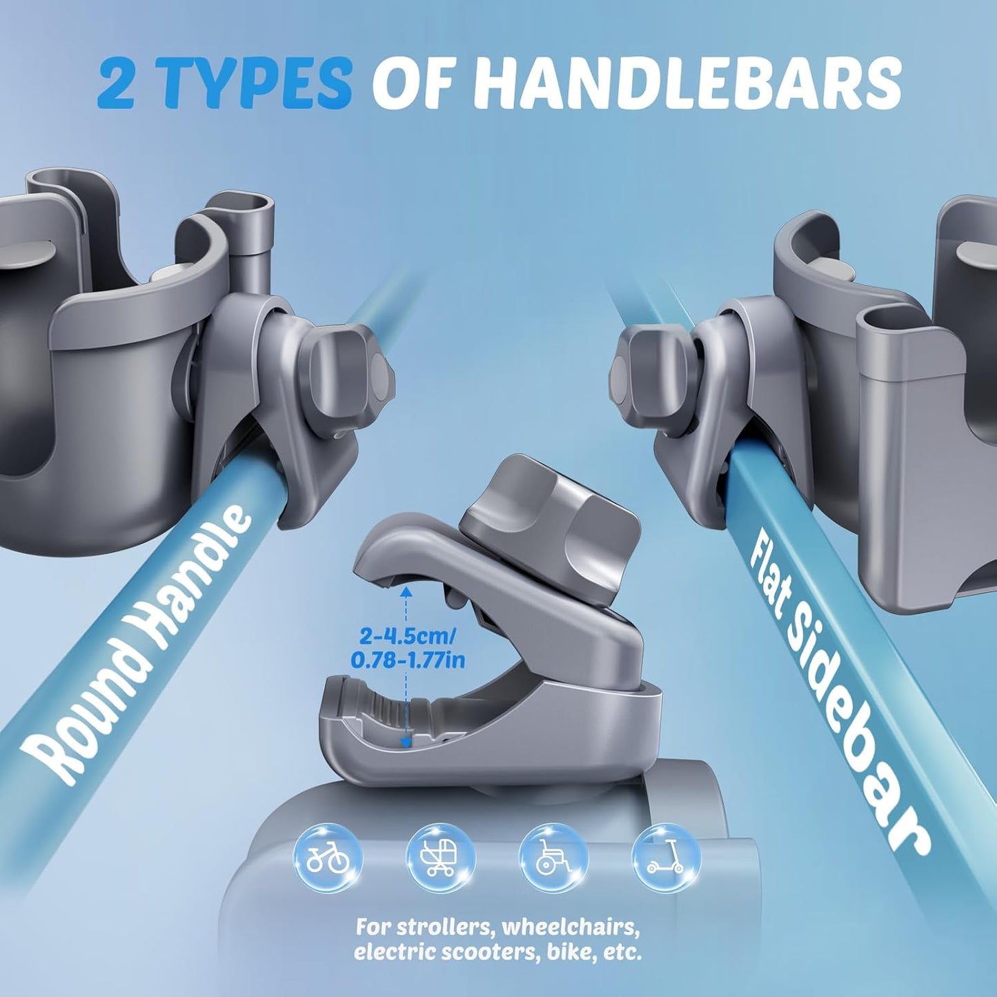 2-Pack Cup Holder for Walker: Wheelchair Cup Holder for Seniors and Adults, Rollator Wheelchair Walker Accessories, Bottle Drink Holder for Rolling Walker, Mobility Scooter