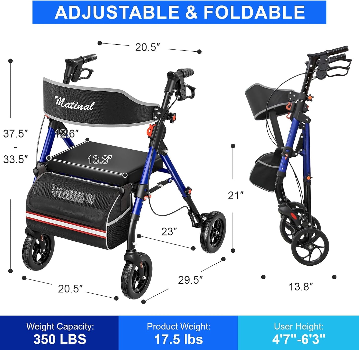 Rollator Walker with Seat - Blue