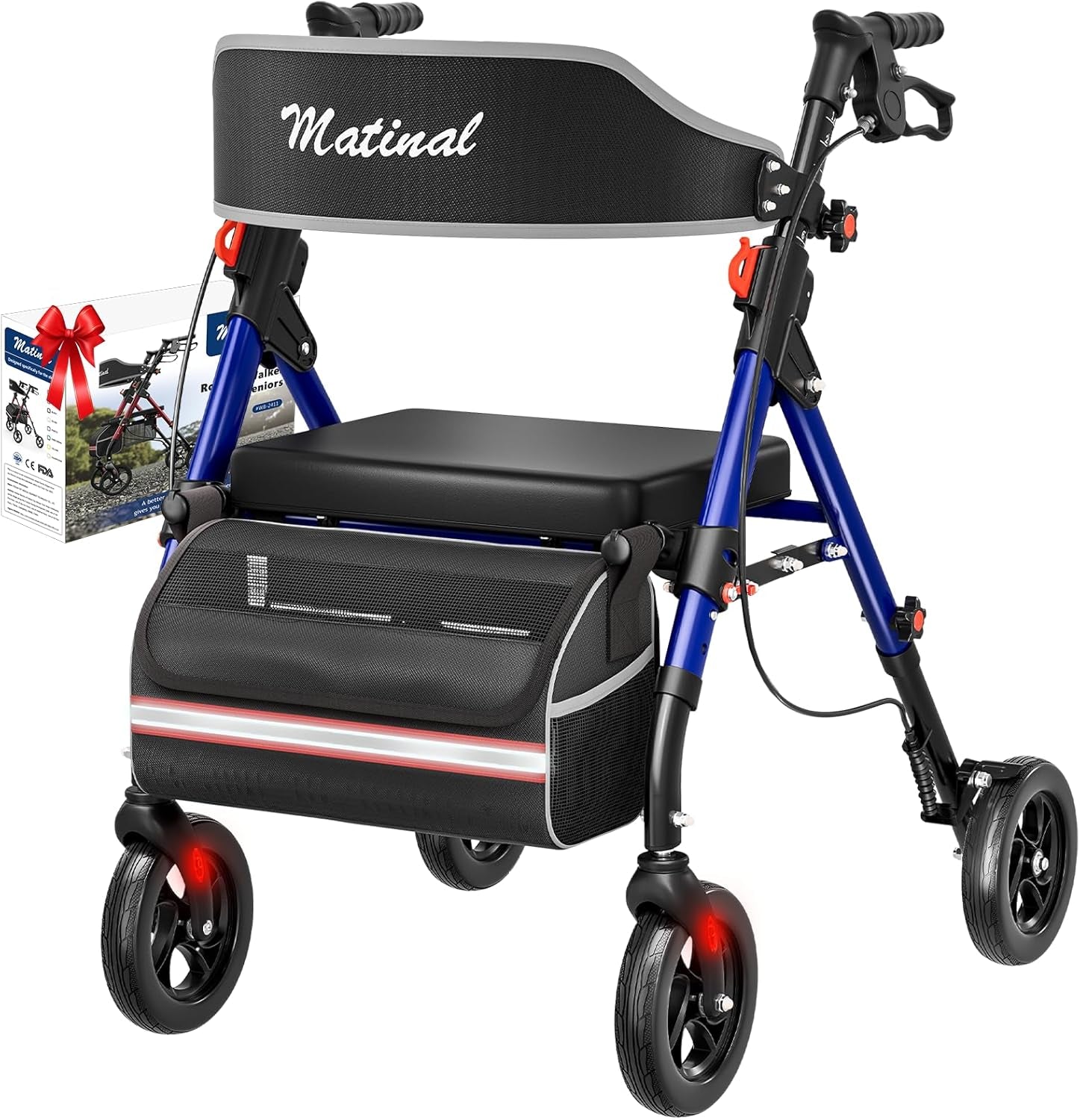 Walkers for Seniors, Rollator Walker with Seat, Walkers for Seniors with Seat, 350 Lb Capacity,With 8'' Big Wheels, Rolling Walker (Blue)
