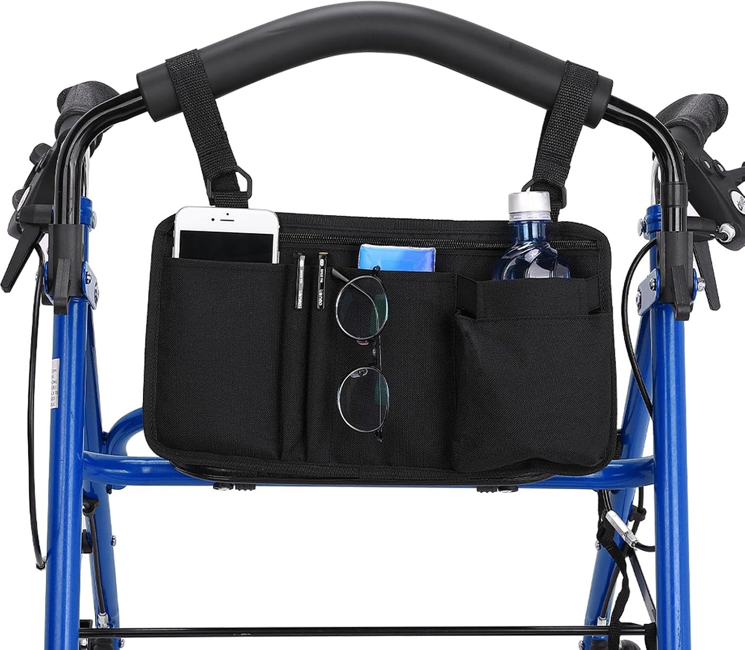 Walker Side Bag, Wheelchair Armrest Storage Pouch with Cup Holder, Wheelchair Accessories for Seniors, Walker Bag Cup Holder for Walker, Rollator, Electric Scooter or Wheelchair Black