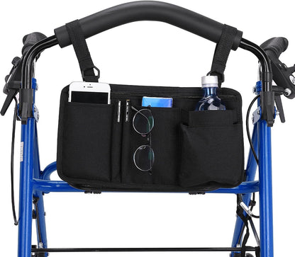 Walker Side Bag, Wheelchair Armrest Storage Pouch with Cup Holder, Wheelchair Accessories for Seniors, Walker Bag Cup Holder for Walker, Rollator, Electric Scooter or Wheelchair Black