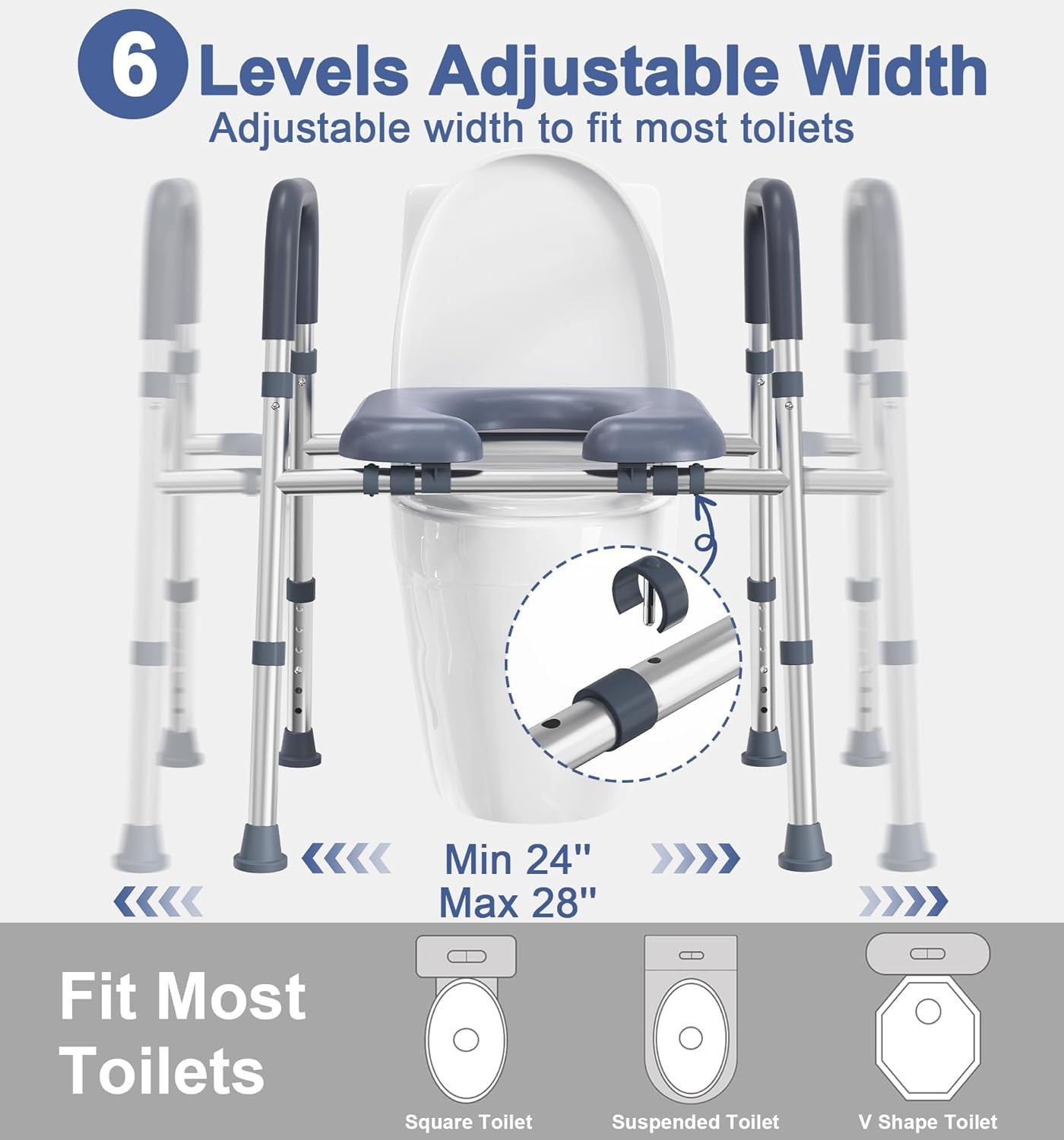 Toilet Seat Risers for Seniors, Raised Toilet Seat with Handles | Elevated Toilet Seat with Padded Seat, Adjustable Heigth & Width, Suitable for Elderly, Handicap, Fit Most Toilet, Blue