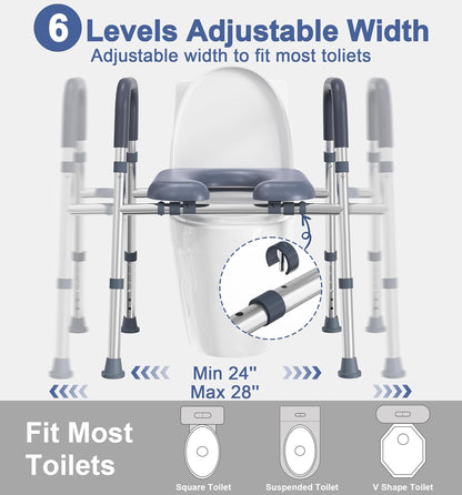 Toilet Seat Risers for Seniors, Raised Toilet Seat with Handles | Elevated Toilet Seat with Padded Seat, Adjustable Heigth & Width, Suitable for Elderly, Handicap, Fit Most Toilet, Blue
