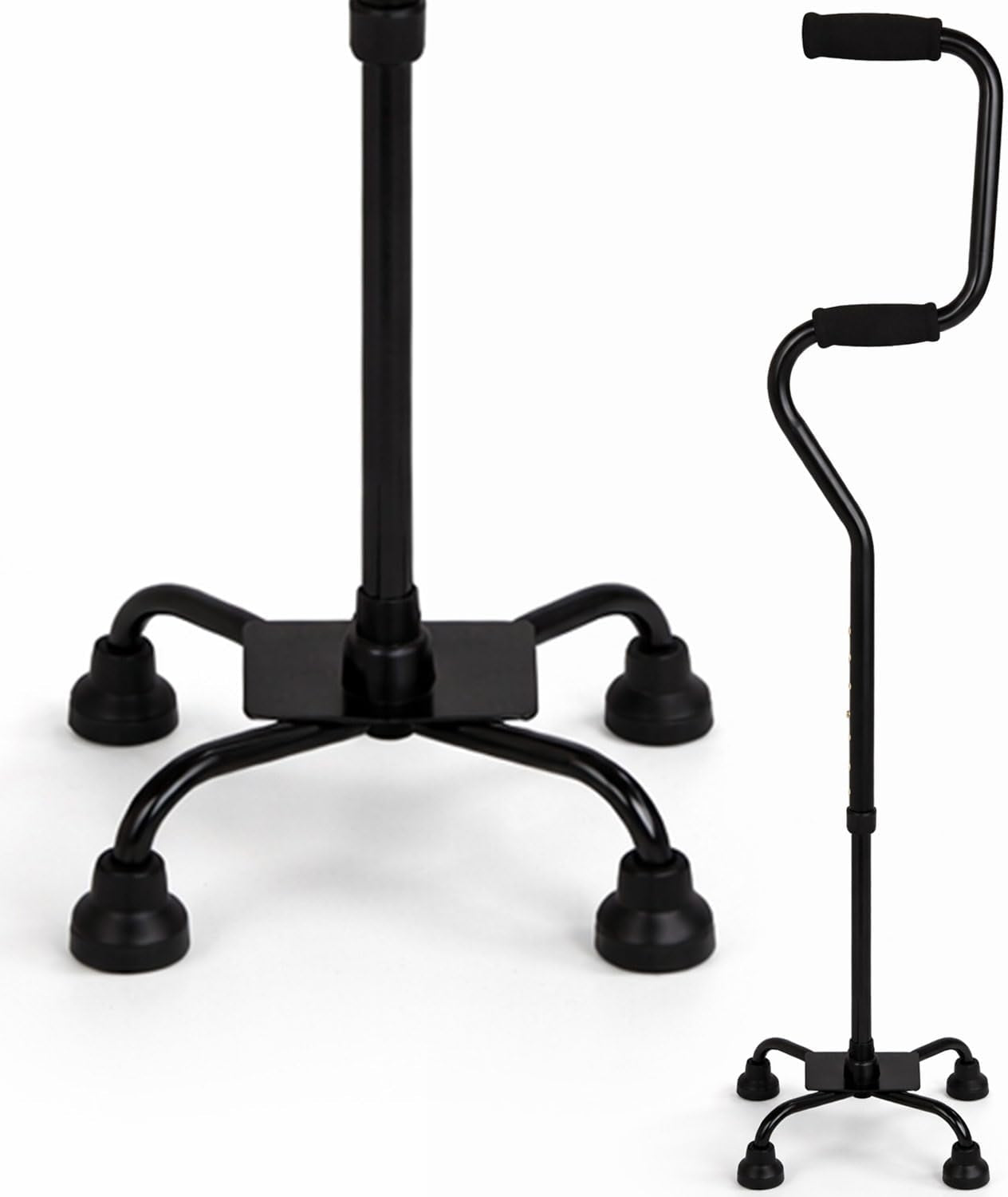 Quad Walking Cane, Sit to Stand Walker, Adjustable Canes for Men, Canes for Women, FSA HSA Eligible with Quad Base, Foam Handles Quad Cane, Black
