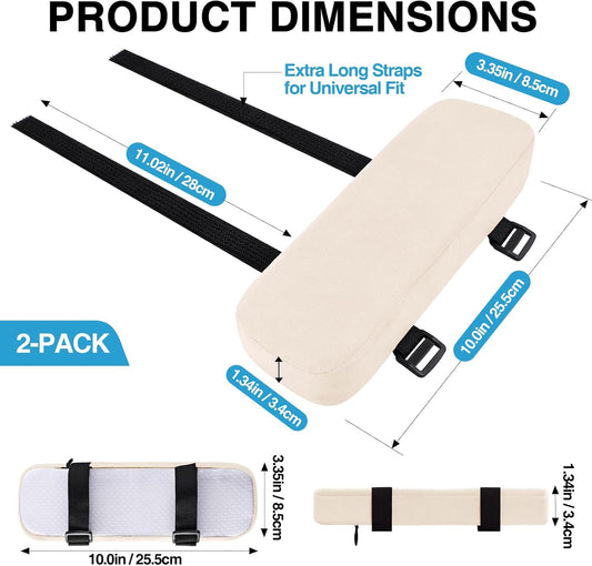Ergonomic Office Chair Armrest Pads, Memory Foam Arm Rest Covers, Non-Slip Armrest Cushion with Adjustable Buckles and Straps, Elbow Relief for Desk, Gaming & Wheelchair (Cream, Set of 2)