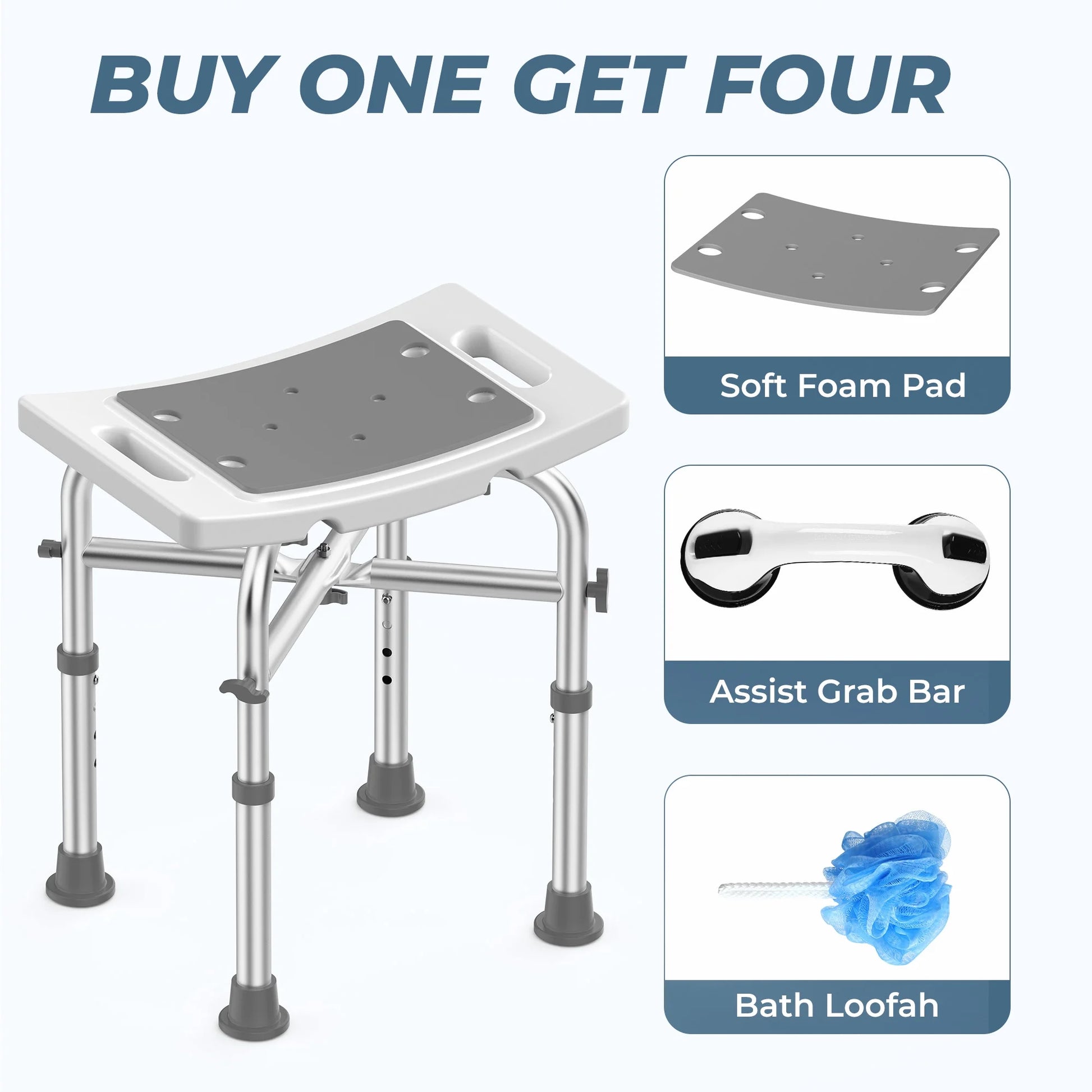 Shower Chair for Elderly, 500Lb Adjustable Height Bath Seat with Tool-Free Assembly, Anti-Slip FSA/HSA Eligible Shower Stool for Smaller Bathtub & Bathroom, Ideal for Seniors and Disabled Adult