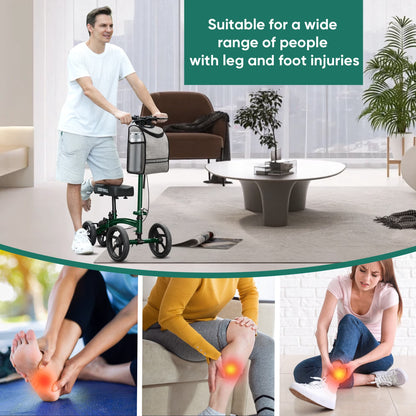 Steerable Knee Scooter,Economy Knee Walker,All Terrain Foldable Medical Scooter for Foot Injuries Crutches Alternative,Green