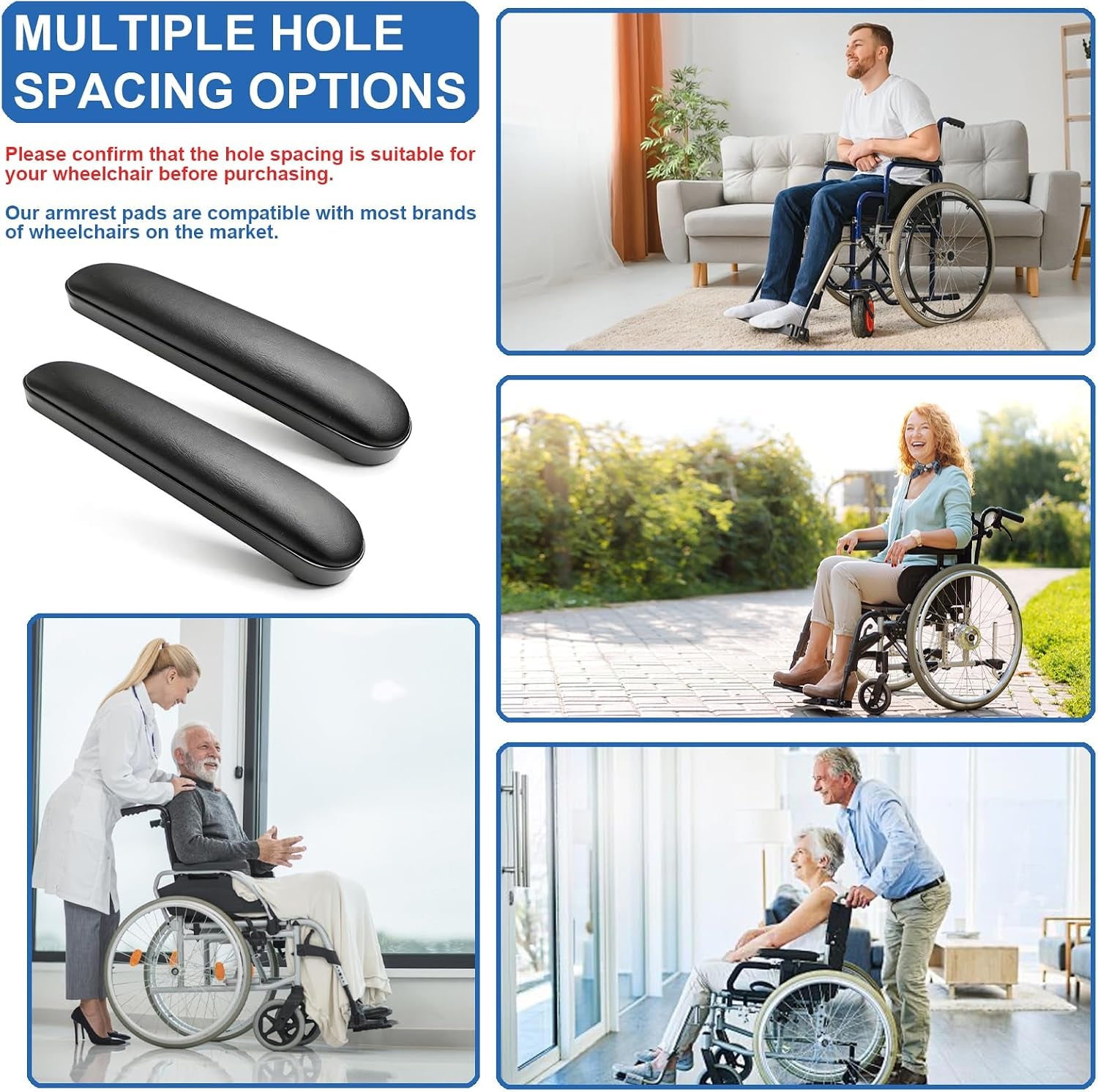 Padded Armrests for Wheelchair, Premium Wheelchair Armrest Pads, 10-1/4" Long Wheelchair Armrest Replacement Parts, Compatible with All Brands(1 Pair)