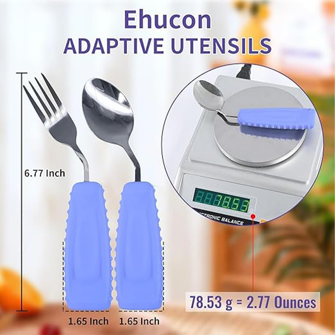 Adaptive Utensils,Weighted Angled Silverware,Parkinsons Aids,Angled Silverware Spoon and Fork Set for Elderly, Arthritis, Dementia, Disable, Handicapped Hands (Right Hand,Pack of 2,Purple)