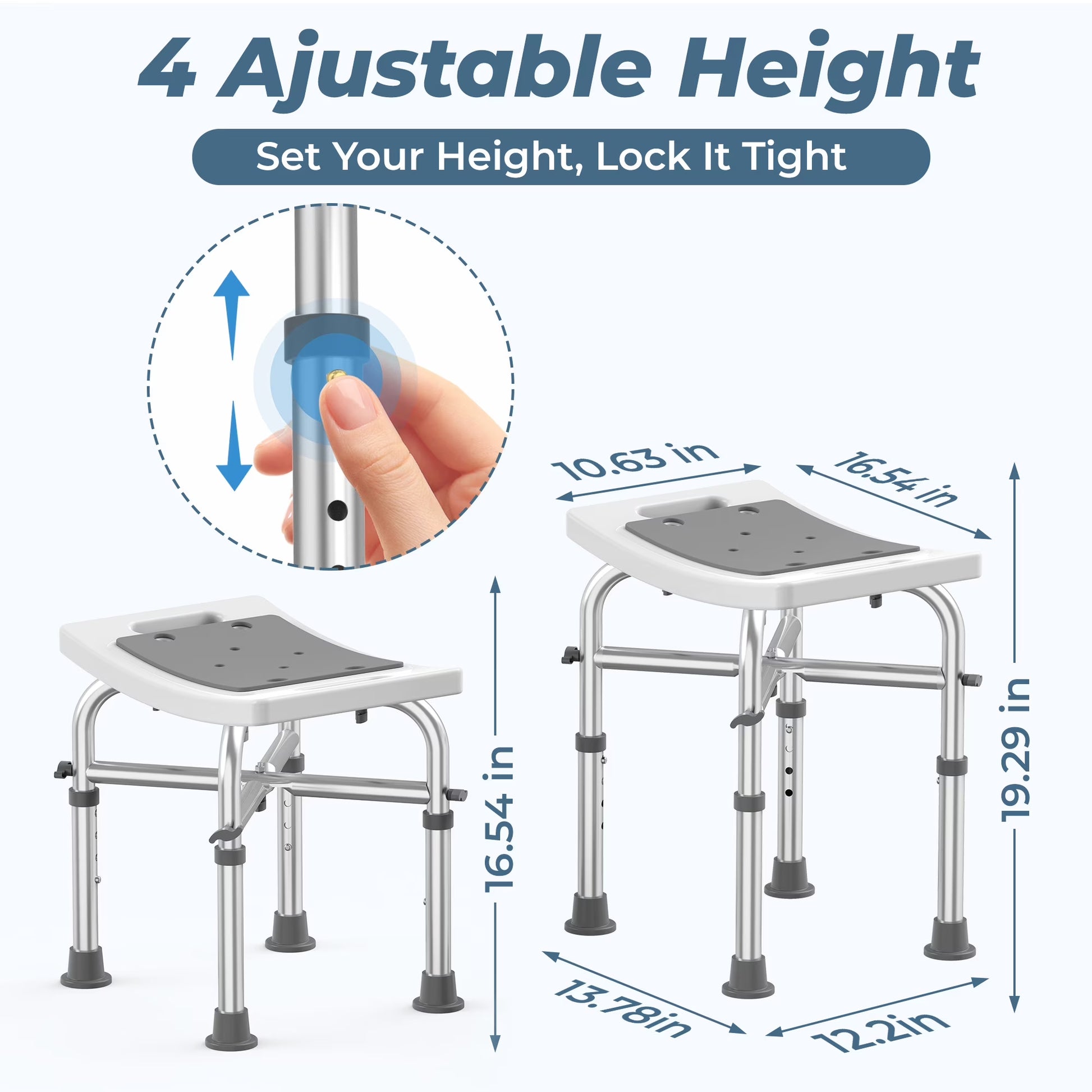 Shower Chair for Elderly, 500Lb Adjustable Height Bath Seat with Tool-Free Assembly, Anti-Slip FSA/HSA Eligible Shower Stool for Smaller Bathtub & Bathroom, Ideal for Seniors and Disabled Adult