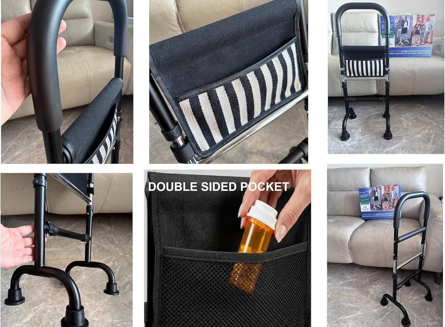 Stand Assist Aid for Elderly; Couch Toilet Stand Assist Rail; Quad Canes Mobility Aids for Seniors; Hip Knee Surgery Recovery Aids; Height Adjustable Bear 350Lbs. (Not a Walker, Not for Weak Arms)