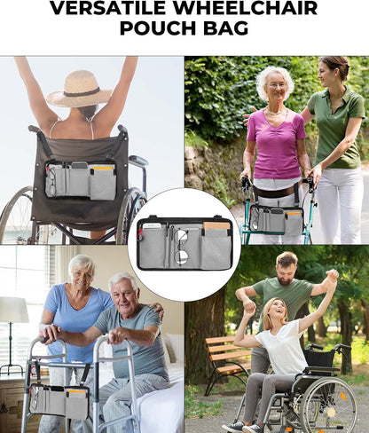 Walker Side Bag, Wheelchair Armrest Storage Pouch with Cup Holder, Wheelchair Accessories for Seniors, Walker Bag Cup Holder for Walker, Rollator, Electric Scooter or Wheelchair
