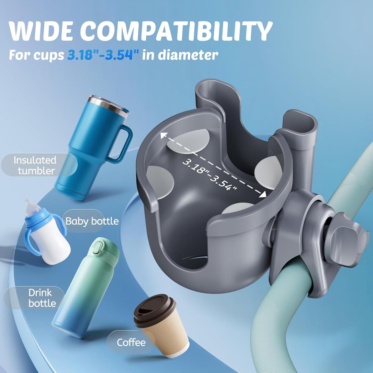 2-Pack Cup Holder for Walker: Wheelchair Cup Holder for Seniors and Adults, Rollator Wheelchair Walker Accessories, Bottle Drink Holder for Rolling Walker, Mobility Scooter