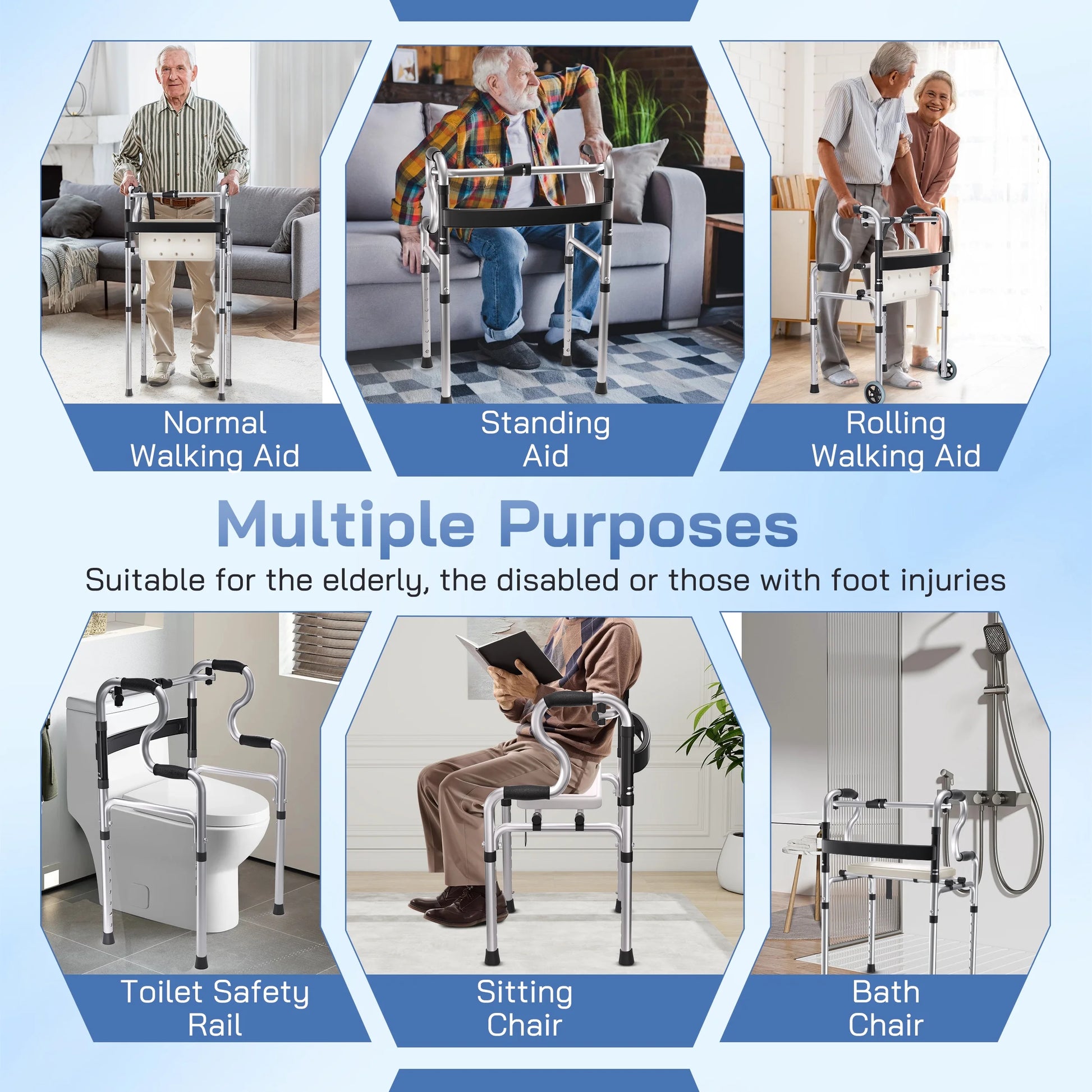 3-In-1 Folding Rolling Walker with 5" Wheels | Adjustable Height (29.1"-36.2") for Seniors & Adults | Lightweight Foldable Walker | Supports up to 400 Lbs