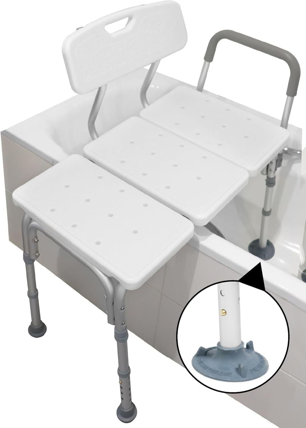 Tub Transfer Bench for Bathtub, Shower Chair with Backrest, Slip-Resistant Feet, Height Adjustable, White, Shower Bench Shower Seat for Elderly and Disabled