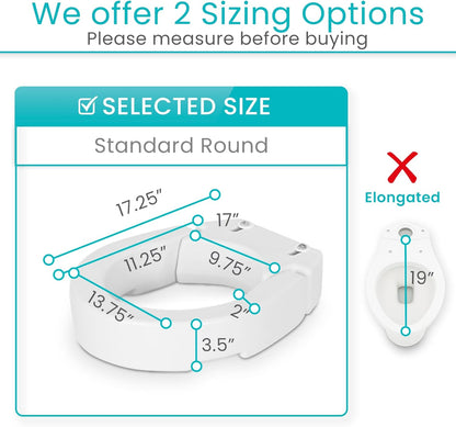 Raised Toilet Seat (Standard, Adds 3.5 Inches) - Elevated Toilet Seat Riser & Extender for Seniors & Handicap - High Rise Toilet Extension for Elderly - Portable Commode Toilet Booster for Adults