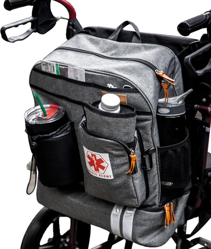 Scooter - Wheelchair Backpack Bag with Cup Holder, Insulated Compartment for Lunch Box and Medicine Travel Case by PF™- for Transport Mobility Electric Scooters, Lightweight Motorized Wheelchair