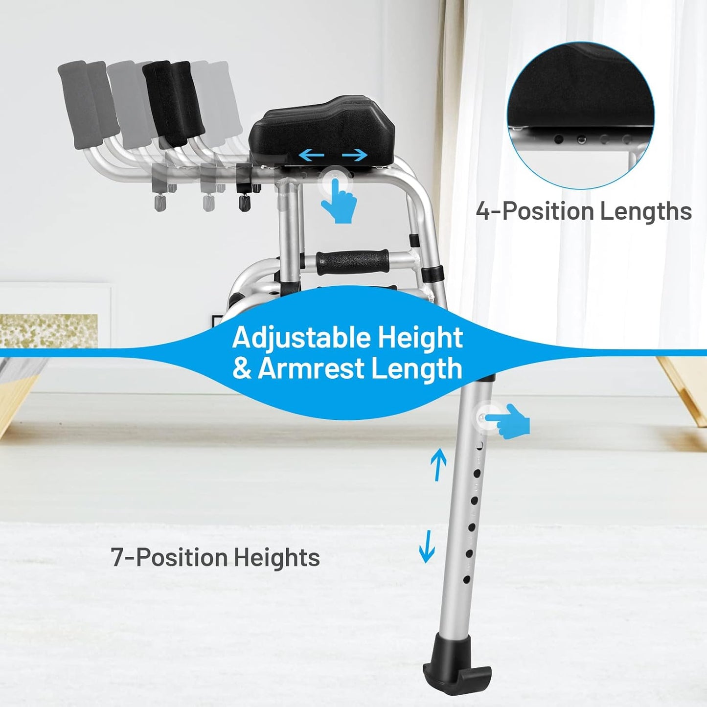 Walkers for Seniors, Foldable Standard Walker with 5’’ Wheels and Removable Padded Armrests 220Lbs, Lightweight Walking Mobility Aid, Folding Platform Walker for Elderly, Handicap, Disabled