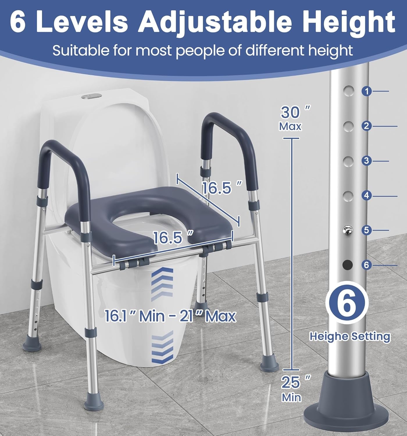 Toilet Seat Risers for Seniors, Raised Toilet Seat with Handles | Elevated Toilet Seat with Padded Seat, Adjustable Heigth & Width, Suitable for Elderly, Handicap, Fit Most Toilet, Blue