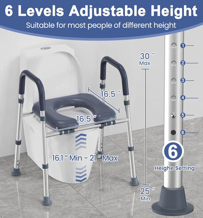 Toilet Seat Risers for Seniors, Raised Toilet Seat with Handles | Elevated Toilet Seat with Padded Seat, Adjustable Heigth & Width, Suitable for Elderly, Handicap, Fit Most Toilet, Blue