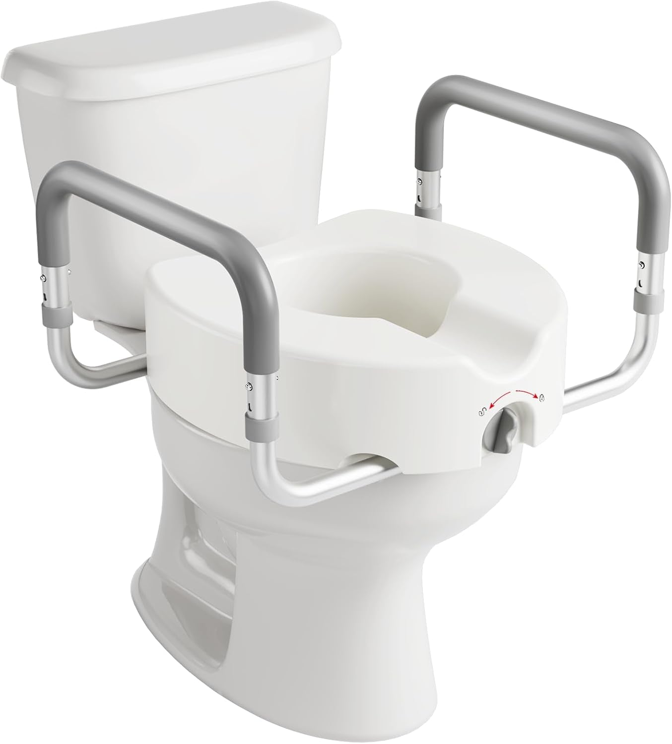 Toilet Seat Risers for Seniors, Adjustable Width & Height, 300 Lbs | Removable Padded Handles, Elevated Raised Toilet Seat for Elderly, Handicap, Fits Most Toilet, Dual-Locking System