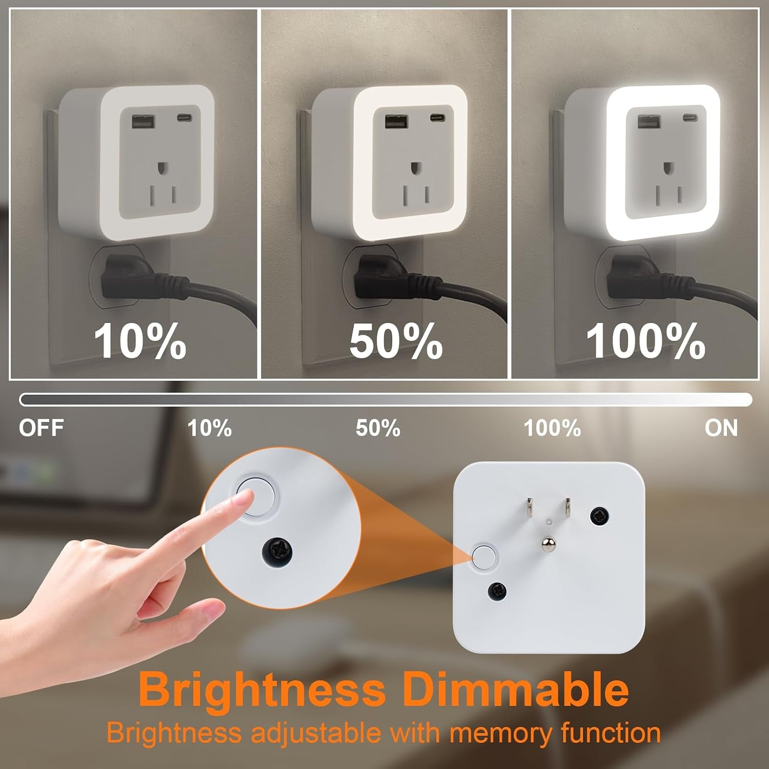 Night Lights Plug into Wall 4 Pack Rechargeable Battery Backup Light Dusk to Dawn Sensor Night Light with Outlet Expander for Adults Kids Bedroom, Kitchen, and Bathroom (4, Cool White, 5000K)