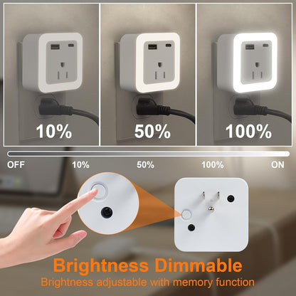 Night Lights Plug into Wall 4 Pack Rechargeable Battery Backup Light Dusk to Dawn Sensor Night Light with Outlet Expander for Adults Kids Bedroom, Kitchen, and Bathroom (4, Cool White, 5000K)