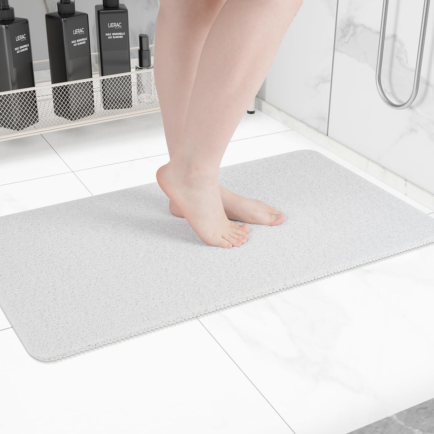 Non-Slip Bathtub Mat, anti Slip Shower Mat, Fast Drying Bathtub Mats, Foot Scrubber Mat, anti Slip Mat for Tub, Floor, Bathroom, Kitchen, Home, Hotel (White 40"×16")