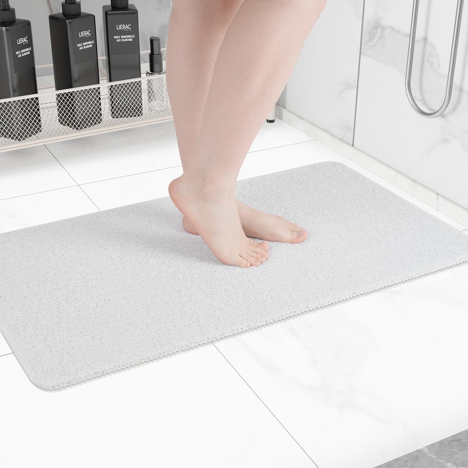 Non-Slip Bathtub Mat, anti Slip Shower Mat, Fast Drying Bathtub Mats, Foot Scrubber Mat, anti Slip Mat for Tub, Floor, Bathroom, Kitchen, Home, Hotel (White 40"×16")