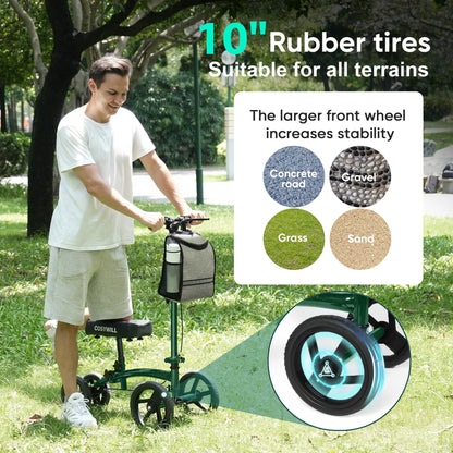 Steerable Knee Scooter,Economy Knee Walker,All Terrain Foldable Medical Scooter for Foot Injuries Crutches Alternative,Green