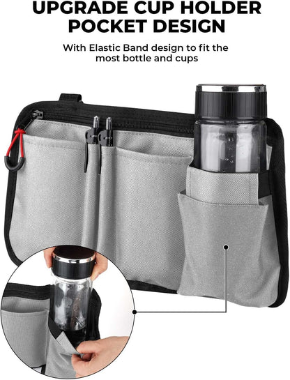 Walker Side Bag, Wheelchair Armrest Storage Pouch with Cup Holder, Wheelchair Accessories for Seniors, Walker Bag Cup Holder for Walker, Rollator, Electric Scooter or Wheelchair