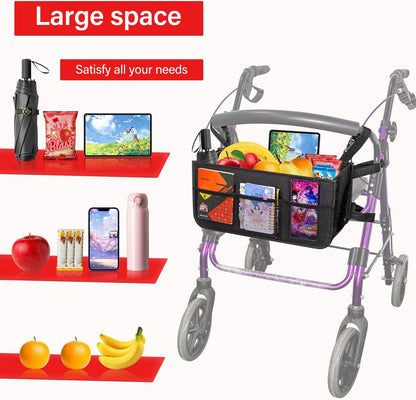 Upgrade Rollator Basket,Walker Basket Bag for Folding Walker Storage,Rollator Walker Bag Cup Holder,Large Capacity Rollator Walker Accessories Organizer (Rollator Basket + Gift Box)